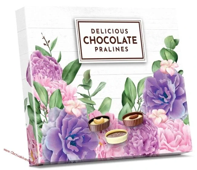 Plněné čokoládové lodičky - Růžovofialové květy 125g