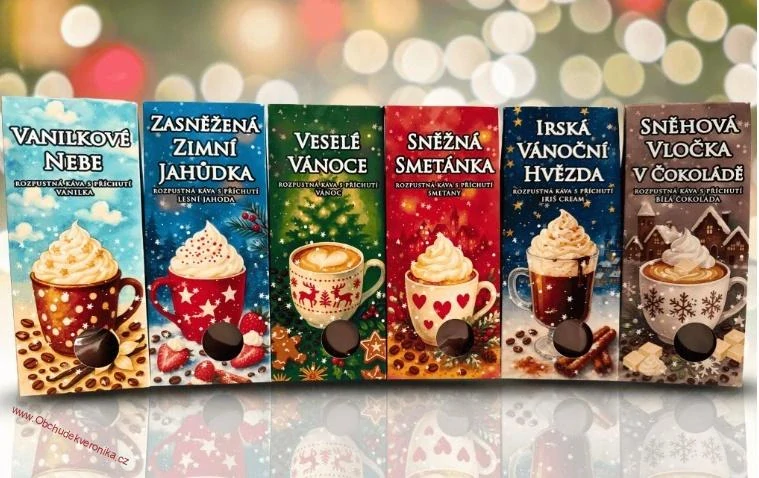 VÁNOČNÍ DÁRKOVÝ SET ROZPUSTNÝCH KÁV - 6 PŘÍCHUTÍ V DÁRKOVÝCH KRABIČKÁCH 6x 60g