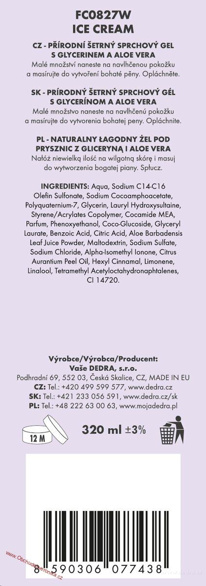 ICE CREAM - exkluzivní šetrný sprchový gel s glycerinem & Aloe vera 320 ml