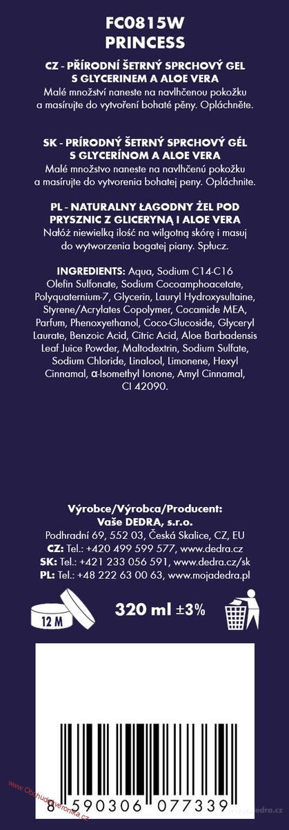 PRINCESS - šetrný sprchový gel s glycerinem & Aloe vera 320 ml 