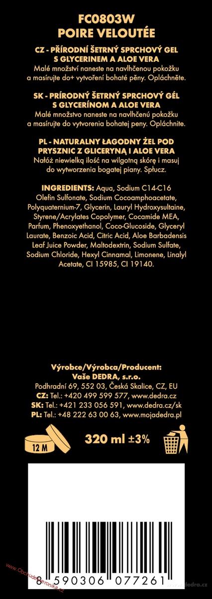 SAMETOVÁ HRUŠKA - exkluzivní šetrný sprchový gel s glycerinem & Aloe vera 320 ml