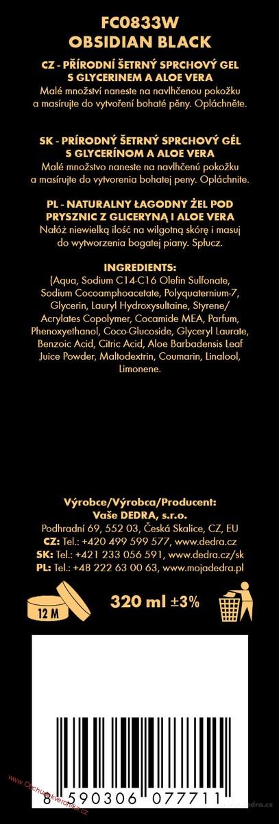 OBSIDIAN BLACK - exkluzivní šetrný sprchový gel s glycerinem & Aloe vera 320 ml
