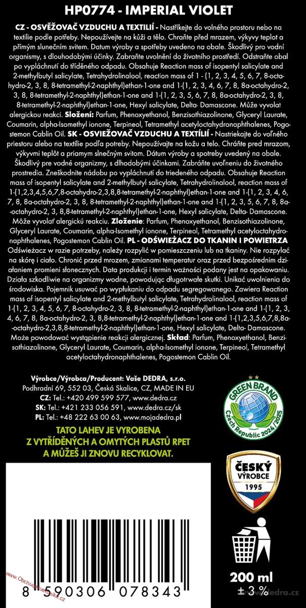 IMPERIAL VIOLET Osvěžovač vzduchu & textilií luxusní parfémový sprej 200 ml