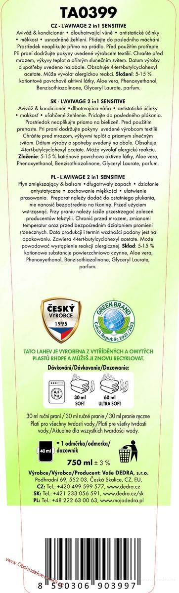 L´AVIVAGE, SENSITIVE, avivážní kondicionér , 750 ml - exp.03.07.2025