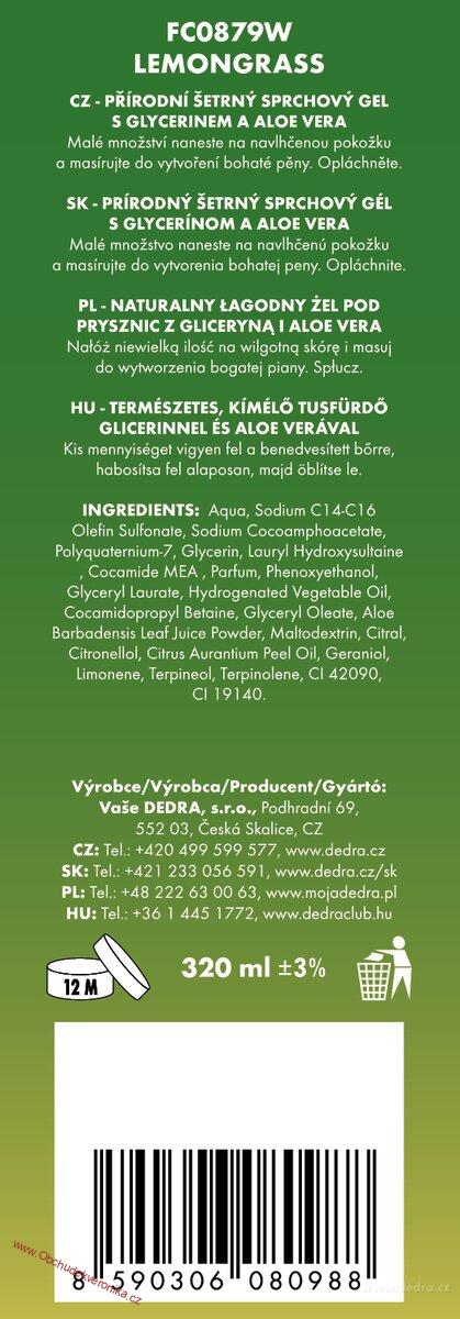 LEMONGRASS - šetrný sprchový gel s glycerinem & Aloe vera 320 ml