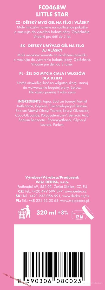 LITTLE STAR dětský ultra jemný sprchový gel na tělo i vlásky | hypoalergenní, bez parabenů 320 ml