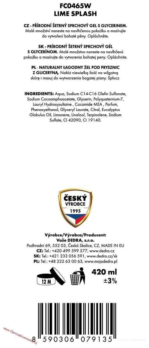LIME SPLASH - šetrný sprchový gel s glycerinem 420 ml 