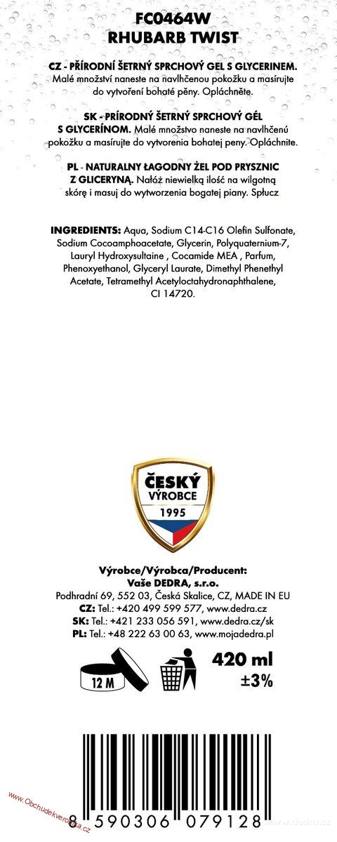 RHUBARB TWIST - šetrný sprchový gel s glycerinem 420 ml