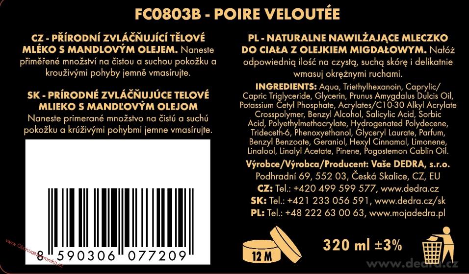 SAMETOVÁ HRUŠKA zvláčňující tělové mléko s mandlovým olejem 320 ml