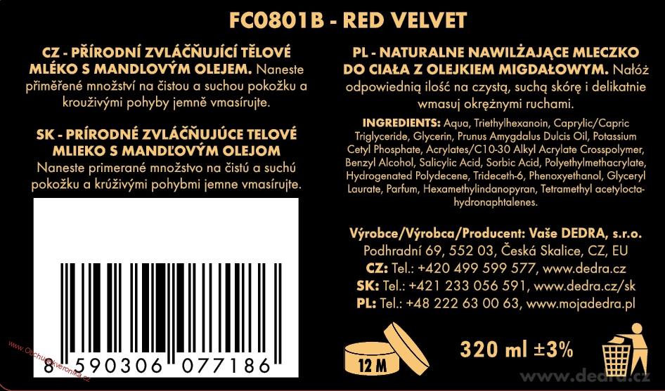 RED VELVET zvláčňující tělové mléko s mandlovým olejem 320 ml