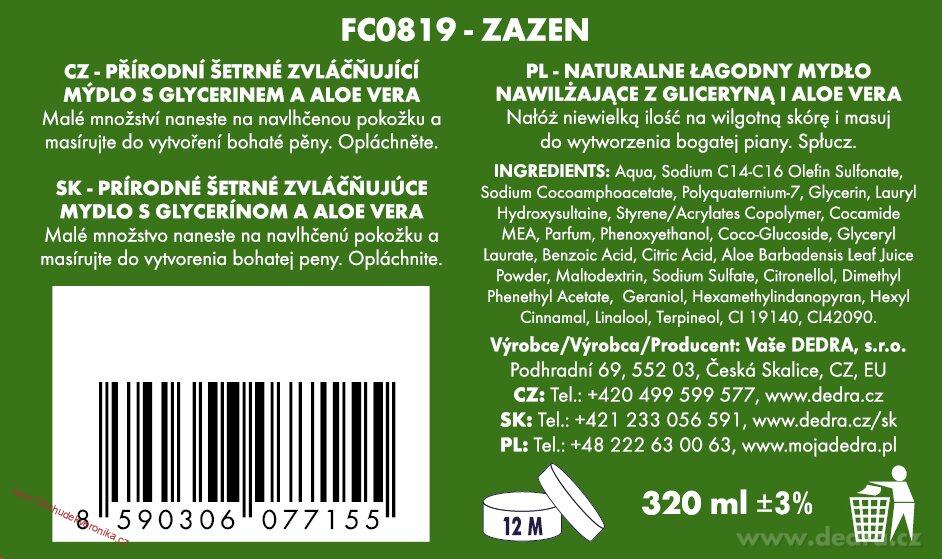 ZAZEN šetrné tekuté mýdlo s glycerinem & Aloe vera 320 ml