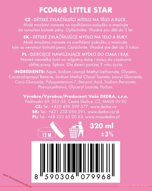 LITTLE STAR dětské šetrné mýdlo na tělo a ruce | hypoalergenní, bez parabenů 320 ml