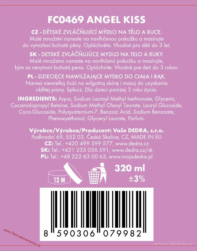 ANGEL KISS dětské šetrné mýdlo na tělo a ruce | hypoalergenní, bez parabenů 320 ml