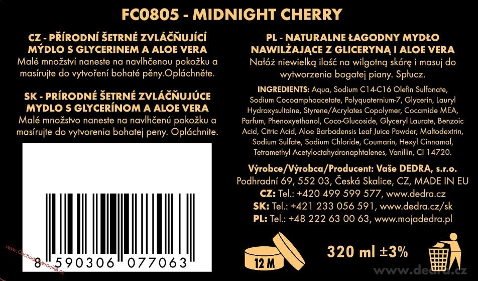 MIDNIGHT CHERRY exkluzivní šetrné tekuté mýdlo s glycerinem & Aloe vera 320 ml