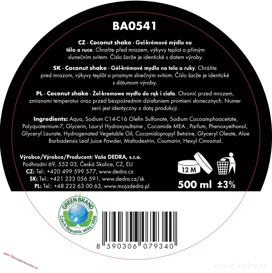 COCONUT SHAKE šetrné mýdlo s glycerinem & aloe vera BUBLINO 500 ml