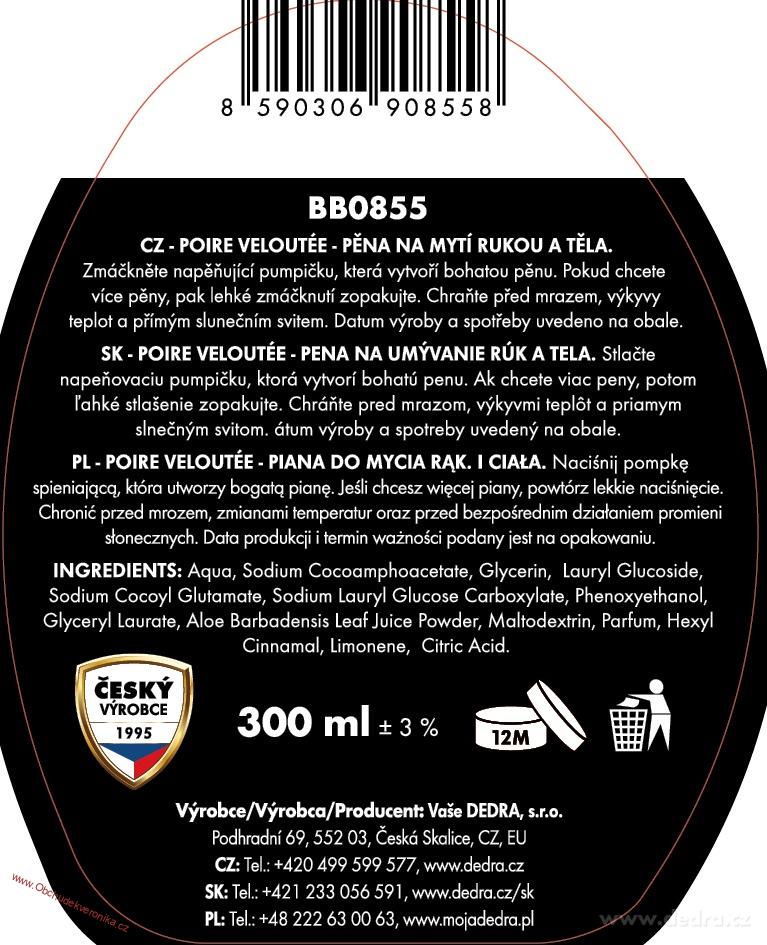 SAMETOVÁ HRUŠKA šetrné pěnové mýdlo na ruce & tělo 300 ml