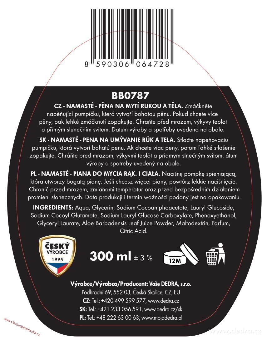 NAMASTÉ šetrné pěnové mýdlo na ruce & tělo 300 ml