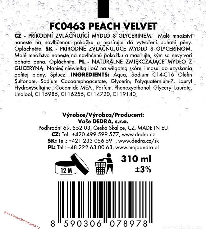 PEACH VELVET šetrné tekuté mýdlo s glycerinem 310 ml 