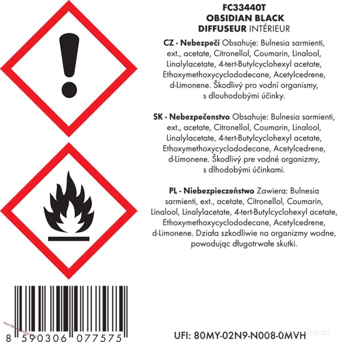 OBSIDIAN BLACK tyčinkový difuzér PARFUMIA® 100 ml