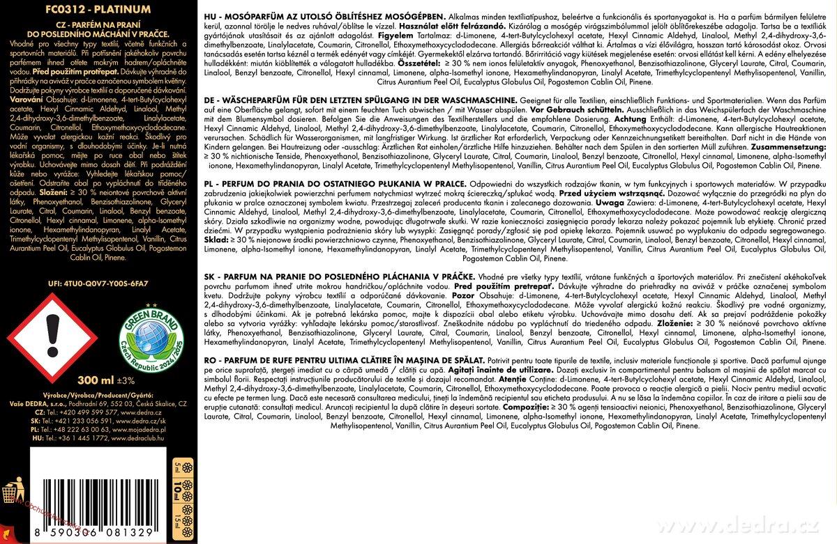 PARFUMAGE® SUPREME PLATINUM 4× koncentrovaný parfém na praní 300 ml - 60 praní