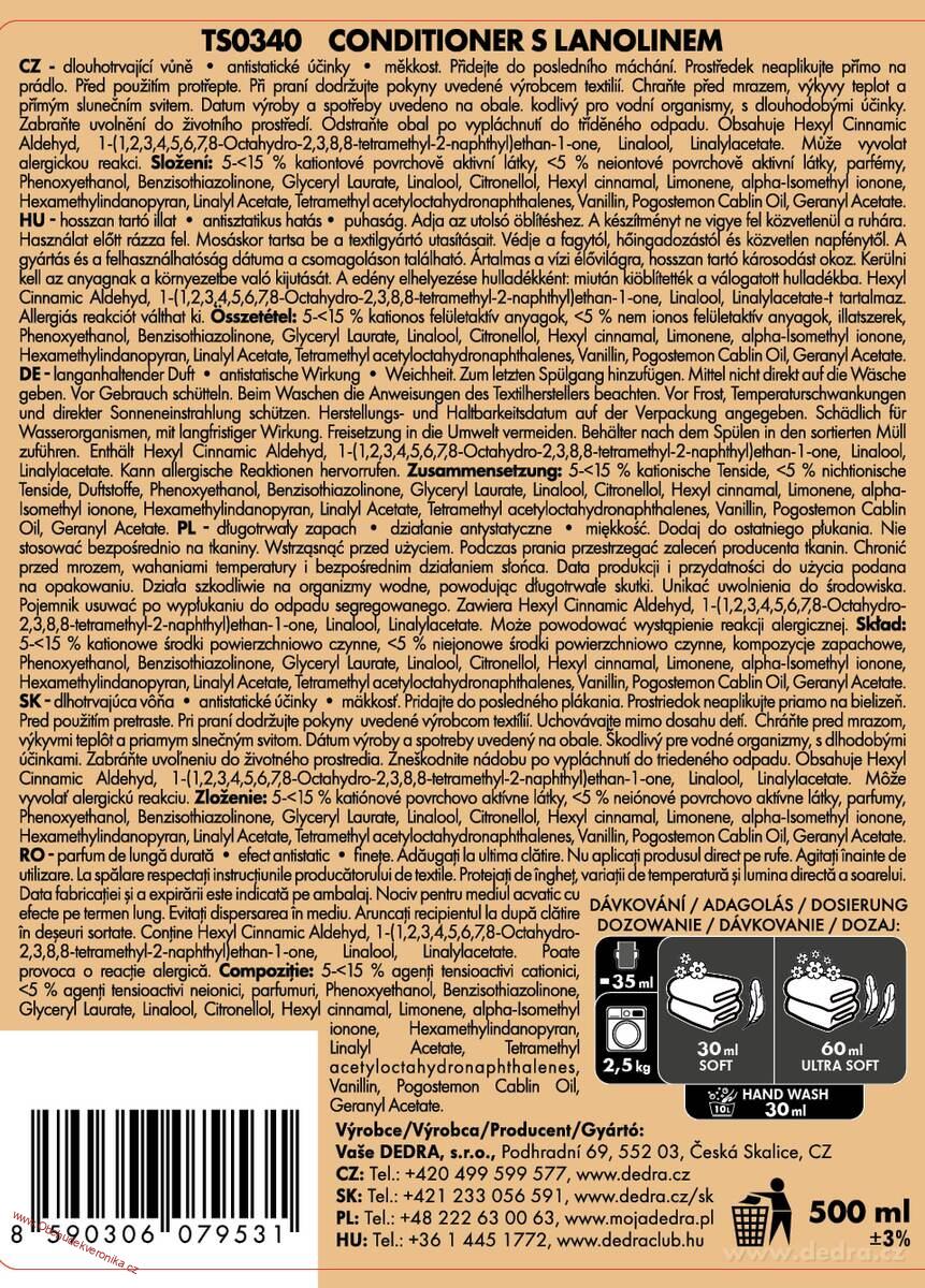 LANOLINO šetrný kondicionér s lanolinem do posledního máchání - hebkost, pružnost & ochrana vlny500 ml