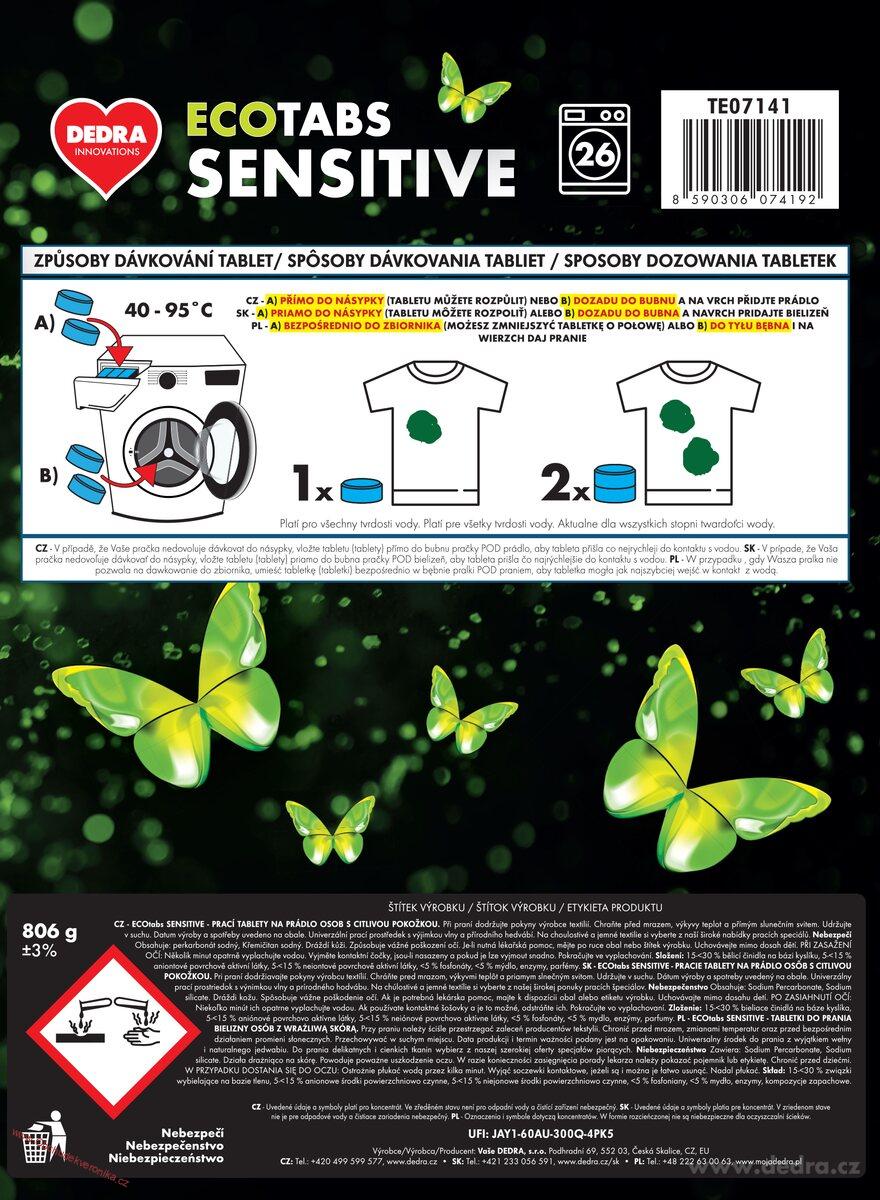 SENSITIVE Tablety na praní pro citlivou pokožku & miminka ECOTABS 26 praní