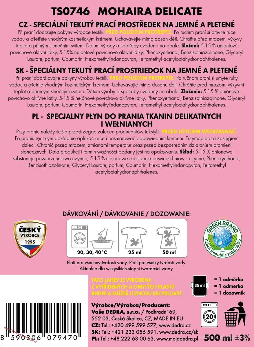 MOHAIRA Prací gel na jemné & pletené prádlo, úpletové i kašmírové DELICATE 20 praní