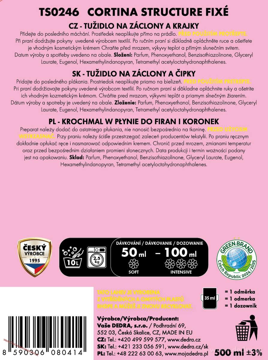 CORTINA STRUCTURE FIXÉ tužidlo na záclony & krajky tvar, struktura & elegance 500 ml