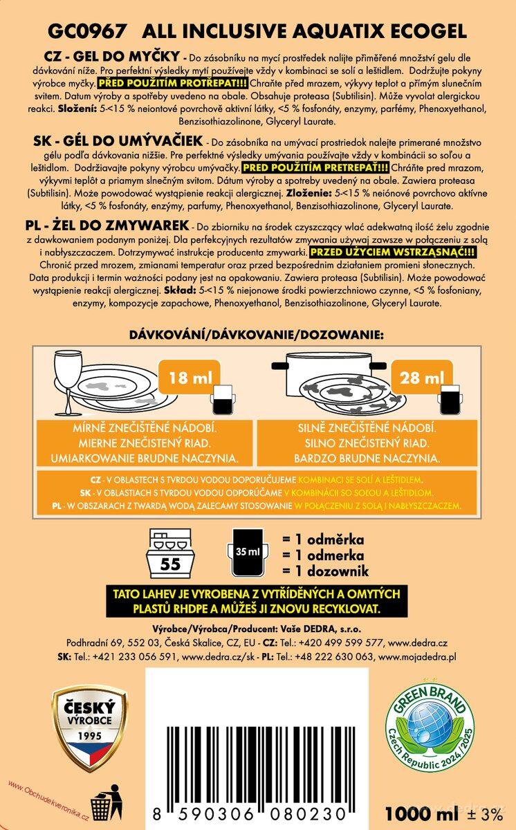 Sada AQUATIX gely do myčky 115 mytí ULTRA RAPID + ALL INCLUSIVE