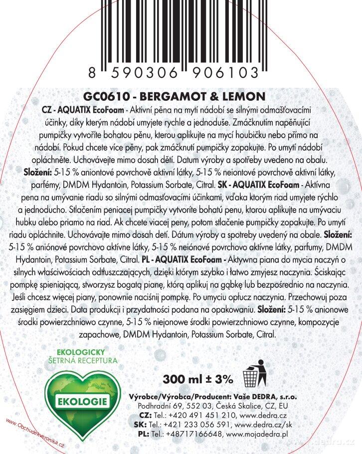 AQUATIX Aktivní pěna na nádobí BERGAMOT & LEMON 300 ml
