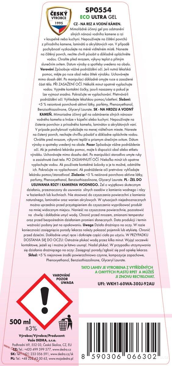ULTRAGEL Extra hustý gel na vodní kámen & rez | maximální přilnavost & účinek 500 ml