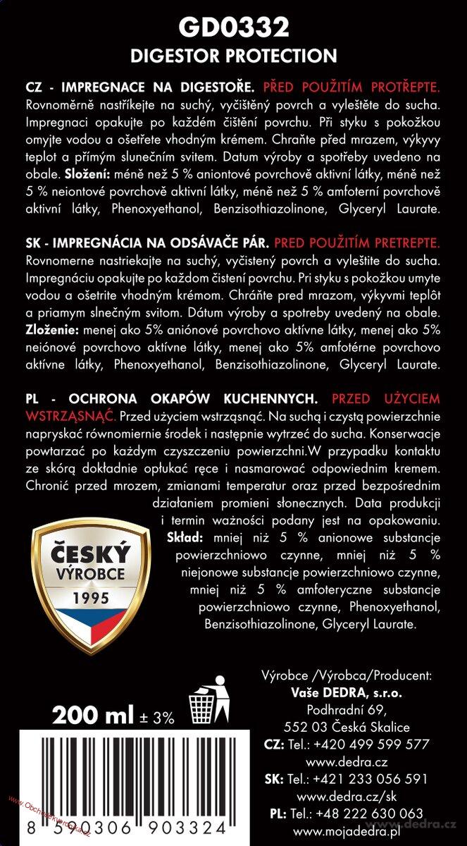 PROTECTION DIGESTOR Impregnační sprej na digestoř šetrná ochrana povrchu 200 ml