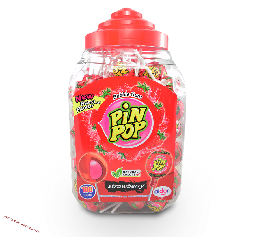 Pin pop strawberry se žvýkou 18g x 10ks
