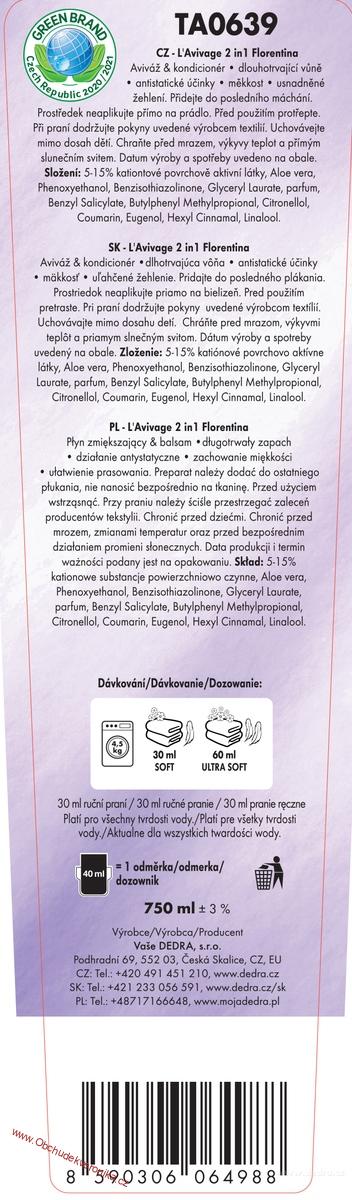 L´AVIVAGE, FLORENTINA, avivážní kondicionér , 750 ml - Exp. 19.01.2025