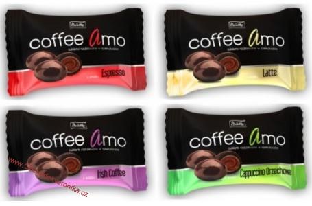Coffee Amo čokoládové bonbóny s náplní espresso, cappuccino, latte a irská káva 100g