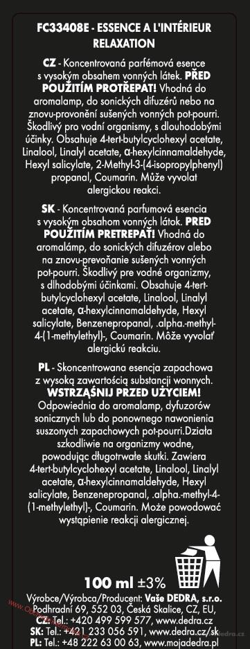 RELAXATION parfémová esence do aromalamp & difuzérů | PARFUMIA® ESSENCE À L'INTÉRIEUR 100 ml