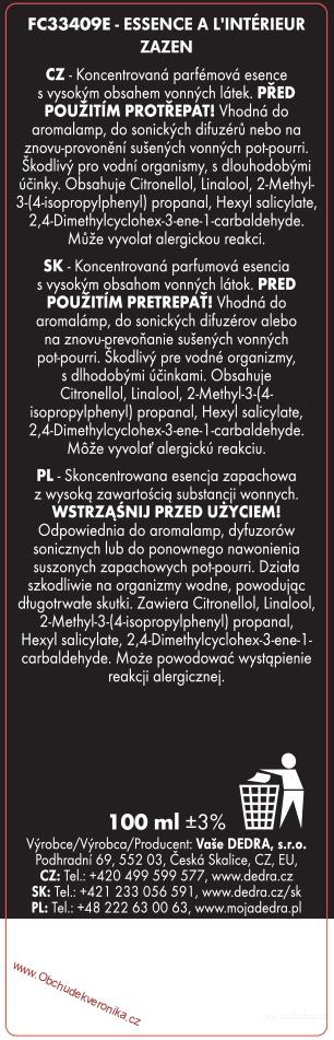 ZAZEN parfémová esence do aromalamp & difuzérů | PARFUMIA® ESSENCE À L'INTÉRIEUR 100 ml