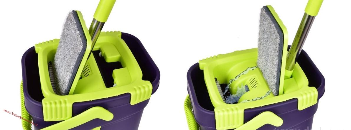 PLATFORMER 2v1 mop s dvoukomorovým kbelíkem a kartáčem praní + ždímání - 123 cm