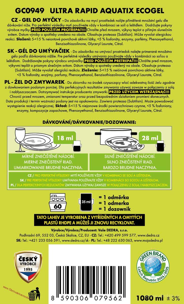 Sada AQUATIX gely do myčky 115 mytí ULTRA RAPID + ALL INCLUSIVE