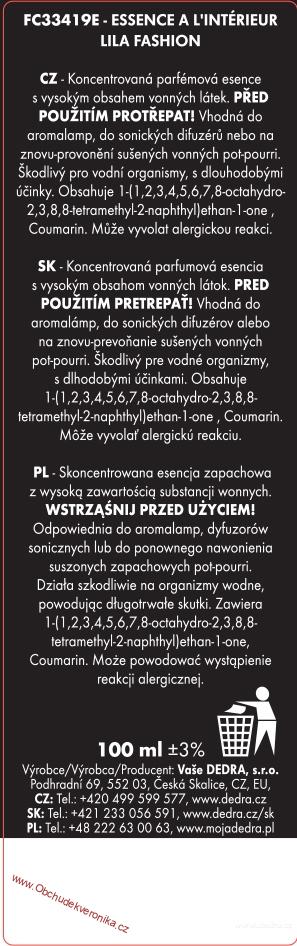 LILA FASHION parfémová esence do aromalamp & difuzérů | PARFUMIA® ESSENCE À L'INTÉRIEUR 100 ml