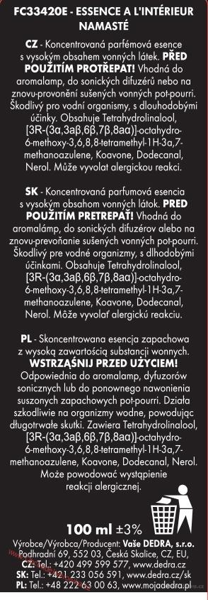 Parfémová esence NAMASTÉ do aromalamp a difuzérů ESSENCE A L'INTÉRIEUR, 100 ml