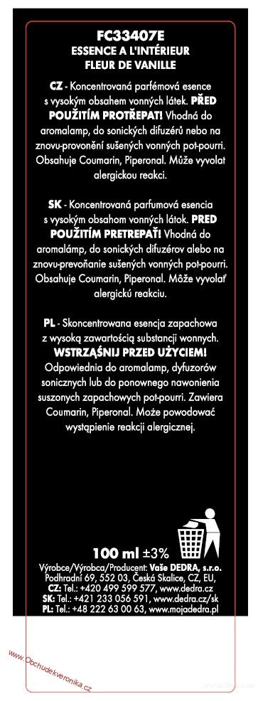 Parfémová esence FLEUR DE VANILLE do aromalamp a difuzérů ESSENCE A L'INTÉRIEUR, 100 ml