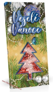VESELÉ VÁNOCE - Mléčná čokoláda s posypem mandle (výřez stromeček) 100g