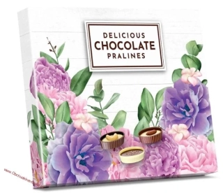 Plněné čokoládové lodičky - Růžovofialové květy 125g
