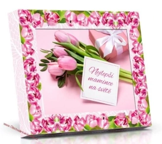 Nejlepší mamince na světě - Plněné čokoládové lodičky s ořechy 125g (růžové tulipány)