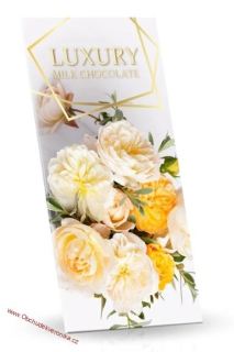 LUXURY, ŽLUTÉ PIVOŇKY – mléčná čokoláda s mandlemi a malinami 175g