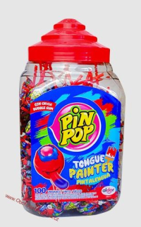 PIN POP - lízátka balená se žvýkačkou BARVÍCÍ 17g x 100ks