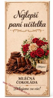 Dárková mléčná čokoláda 100 g – pro paní učitelku (květina)