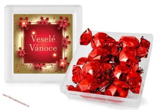 Pralinky v plastové krabičce - Veselé Vánoce (červené kakaové pralinky) 112g