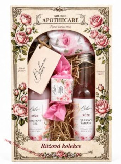 Kosmetická sada Apothecare – sprchový gel 200 ml, šampon 200 ml, mýdlo 30 g a koupelová sůl 150 g – růže